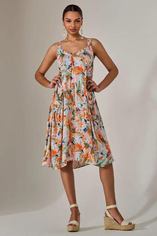 Midi dresses with pleated bodices for a classic and tailored look A-Line Pocket Smock Dress, Multi Floral Midi dresses with pleated bodices for a classic and tailored look A-Line Pocket Smock Dress, Multi Floral