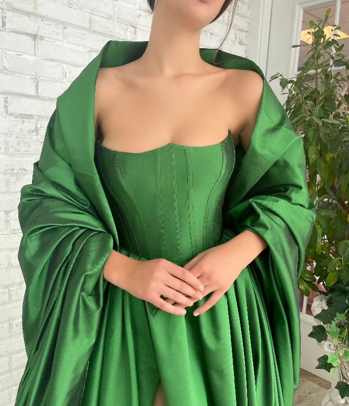 Mini dresses with button - down fronts Forest Green Taffeta Gown