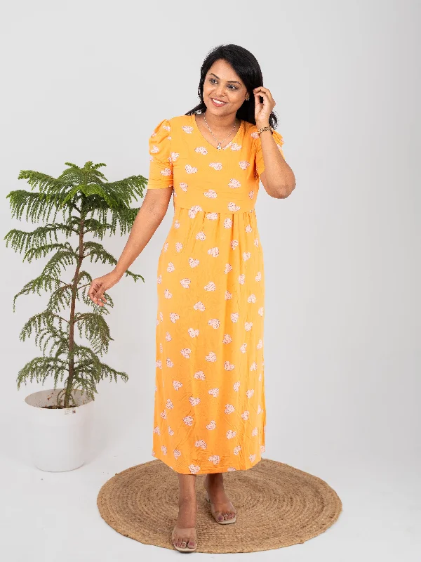 Maternity dress for a baby's first visit to the pool Midi Orange Heart  Light Weight Dress summer collection ( pic for ref)