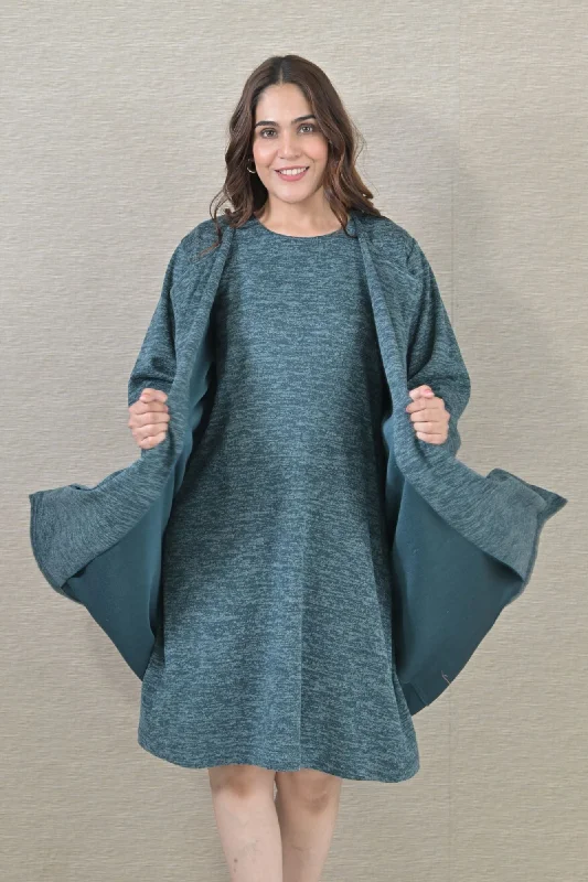 Maternity jersey dress for comfort Warm Ocean Green Maternity Winter Cover Up