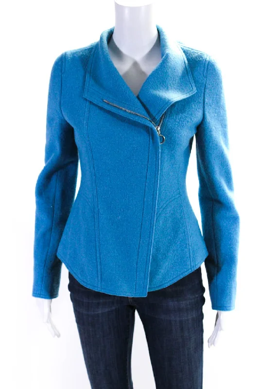 Women's pea coats with brass buttons for a nautical - inspired styleAkris Punto Womens Asymmetrical Felt Zip Jacket Blue Wool Women's pea coats with brass buttons for a nautical - inspired styleAkris Punto Womens Asymmetrical Felt Zip Jacket Blue Wool