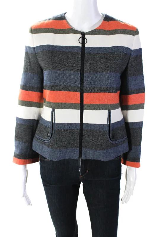 Women's knee - length wool blend coats with a fur collar for added warmthAkris Punto Womens Cotton Striped Print Full Zip Jacket Multicolor Women's knee - length wool blend coats with a fur collar for added warmthAkris Punto Womens Cotton Striped Print Full Zip Jacket Multicolor