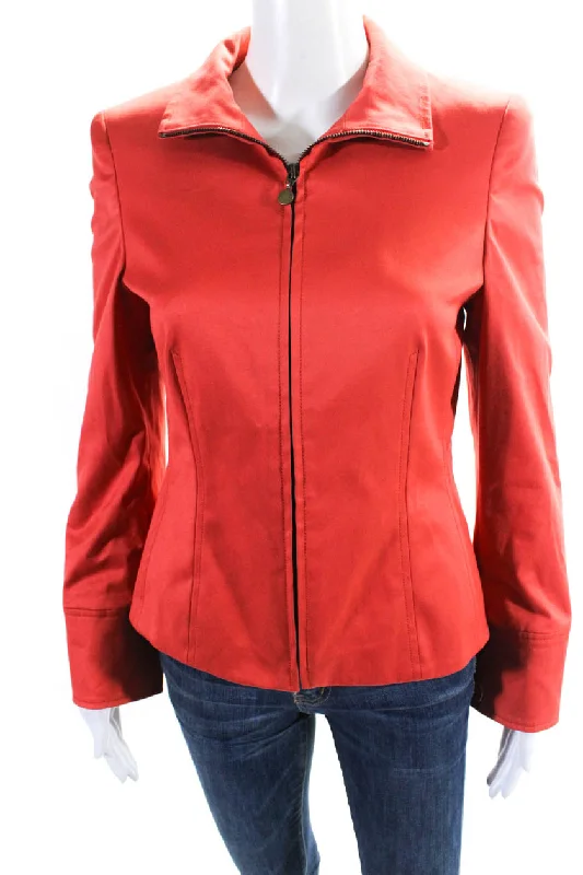Women's waterproof parka coats with multiple pockets for practicalityAkris Punto Womens Crew Neck Full Zipper Jacket Coral Orange Cotton