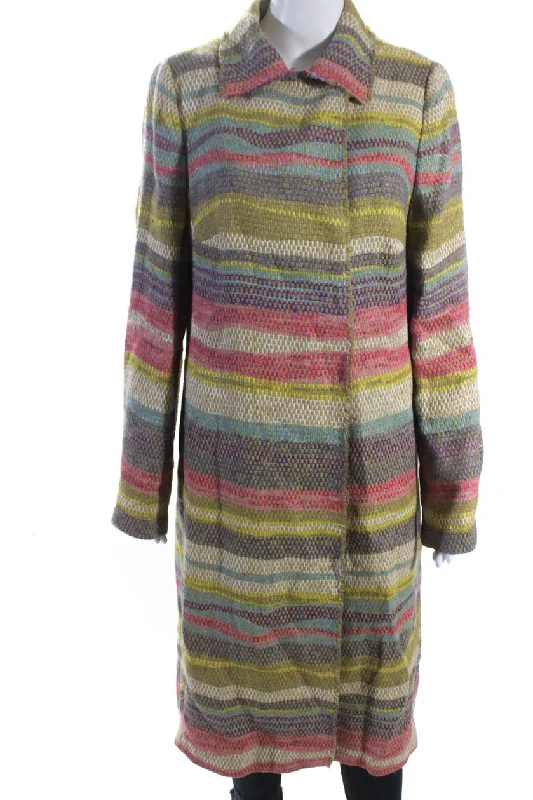 Women's longline double - breasted camel coats for a sophisticated lookAkris Punto Womens Linen Crew Neck Button Down Coat Multi Colored