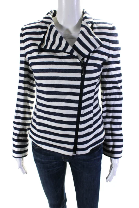 Water - resistant women's trench coats with adjustable cuffs for rainy daysAkris Punto Womens Linen Striped Full Zipper Jacket Navy Blue White Water - resistant women's trench coats with adjustable cuffs for rainy daysAkris Punto Womens Linen Striped Full Zipper Jacket Navy Blue White
