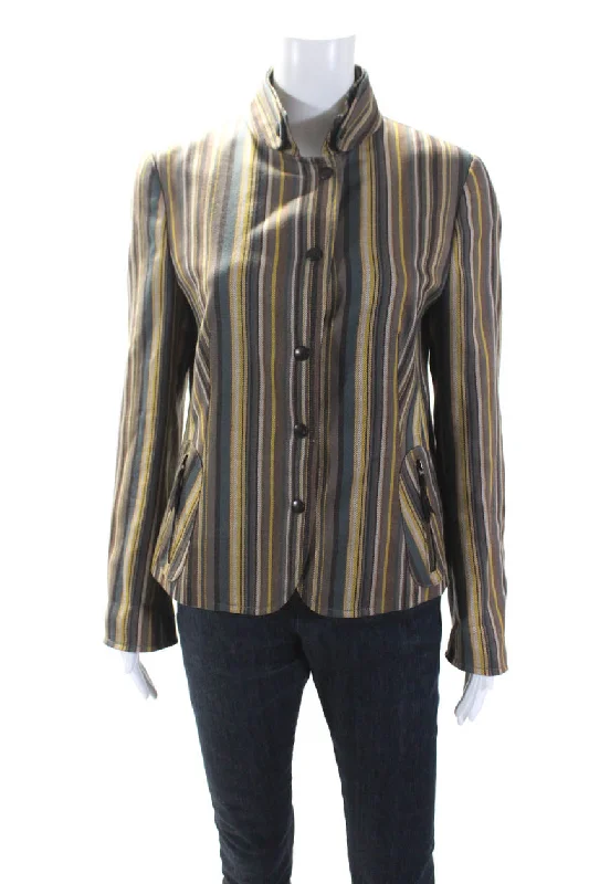 Petite women's wool blend coats with a tailored fit for a flattering silhouetteAkris Punto Womens Wool Long Sleeve Button Down Striped Jacket Brown