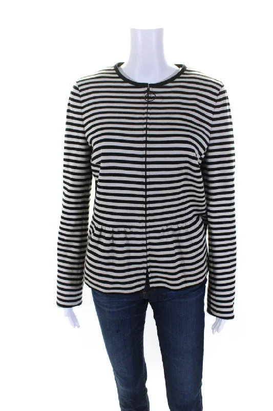Women's long - sleeve wool coats in a houndstooth pattern for a classic charmAkris Punto x Bergdorf Goodman Womens White Black Striped Zip Jacket