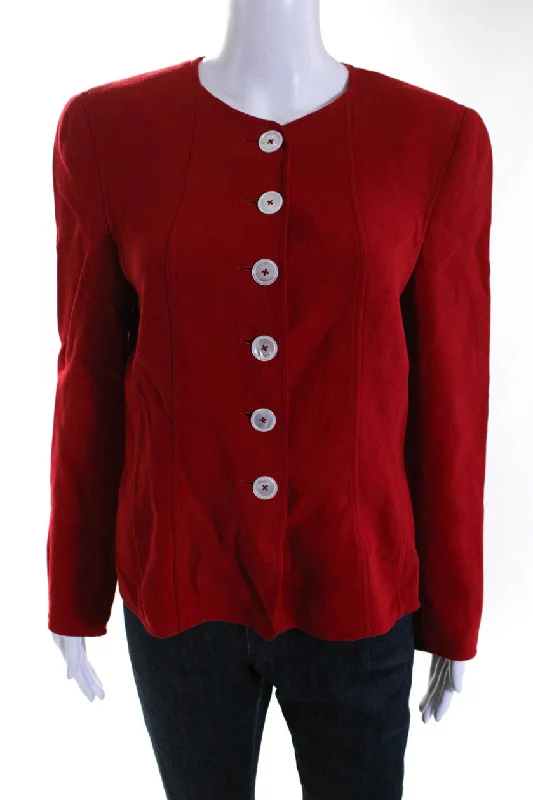 Women's longline double - breasted camel coats for a sophisticated lookAkris Womens Vintage Crew Neck Button Up Jacket Red Wool Women's longline double - breasted camel coats for a sophisticated lookAkris Womens Vintage Crew Neck Button Up Jacket Red Wool