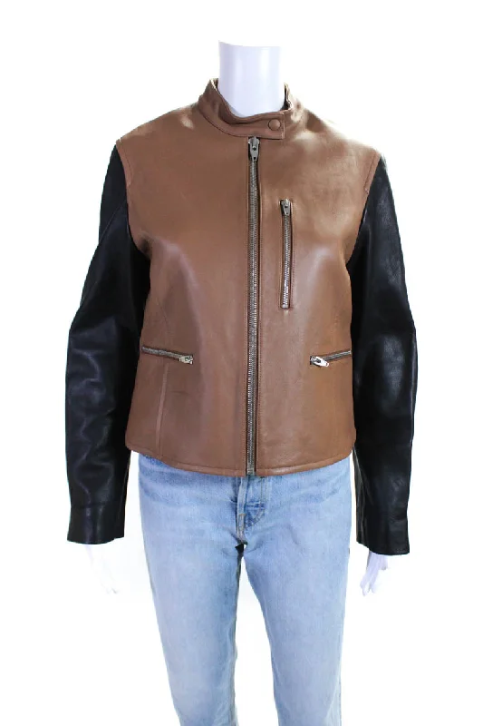 Petite women's wool blend coats with a tailored fit for a flattering silhouetteAlexander Wang Womens Colorblock Long Sleeve Darted Zipped Jacket Brown