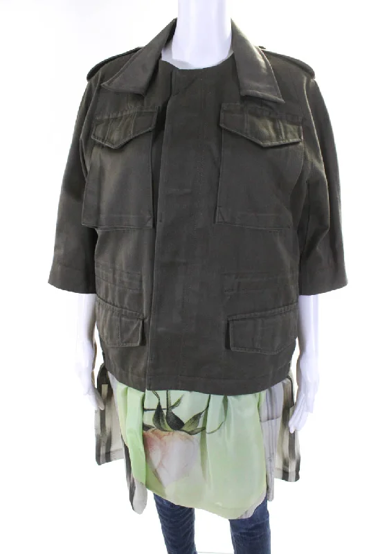 Women's cropped leather coats with silver studs for an edgy lookAntonio Marras Womens Button Front Floral Printed Trim Jacket Green Multi Medium Women's cropped leather coats with silver studs for an edgy lookAntonio Marras Womens Button Front Floral Printed Trim Jacket Green Multi Medium