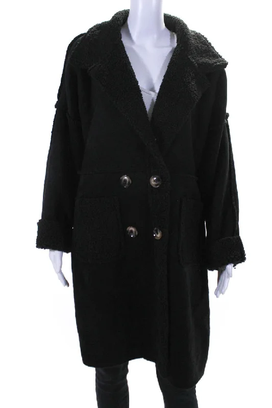 Water - resistant women's trench coats with adjustable cuffs for rainy daysApricot Women's Collar Button Closure Suede Long Coat Black