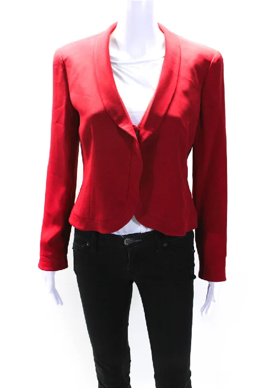 Mid - length women's down coats in a slim fit for a modern and sleek appearanceArmani Collezioni Womens Lined Shawl Collar Button Down Jacket Red