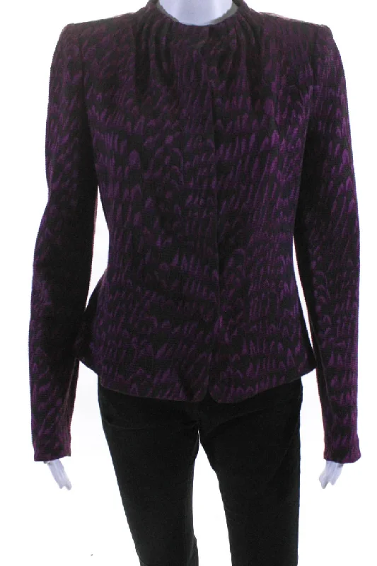 Women's longline double - breasted camel coats for a sophisticated lookArmani Collezioni Womens Purple Printed Crew Neck Long Sleeve Jacket Women's longline double - breasted camel coats for a sophisticated lookArmani Collezioni Womens Purple Printed Crew Neck Long Sleeve Jacket