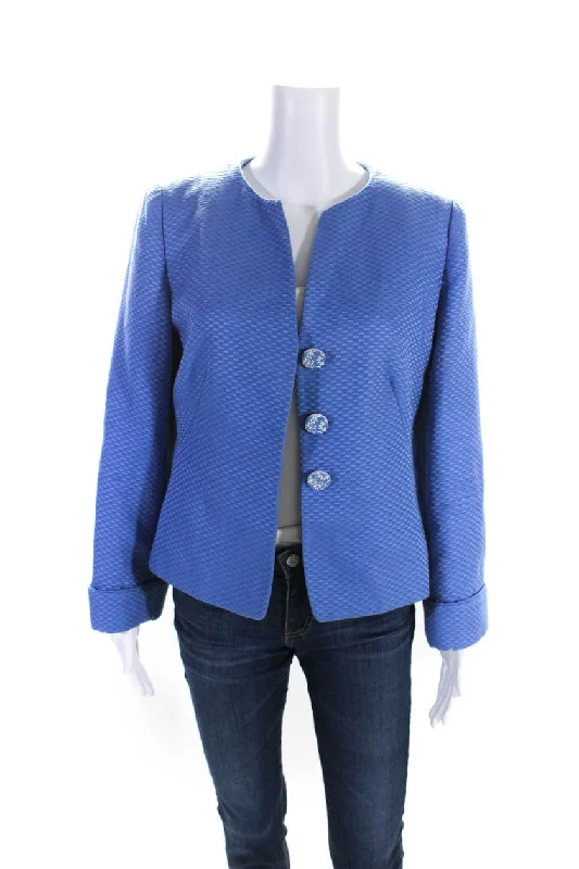 Women's pea coats with brass buttons for a nautical - inspired styleArmani Collezioni Womens Satin Jacquard Button Up Jacket Light Blue