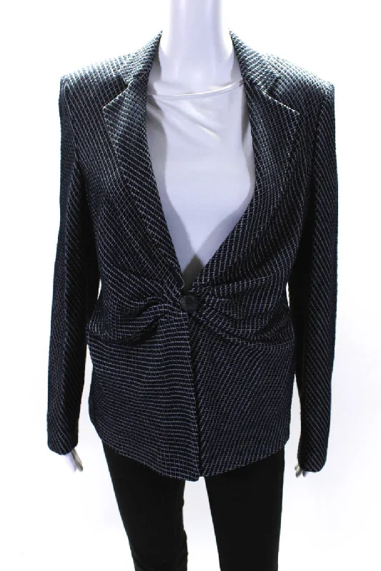 Women's long - sleeve wool coats in a houndstooth pattern for a classic charmArmani Collezioni Womens Single Button Jacket Navy Blue White Women's long - sleeve wool coats in a houndstooth pattern for a classic charmArmani Collezioni Womens Single Button Jacket Navy Blue White