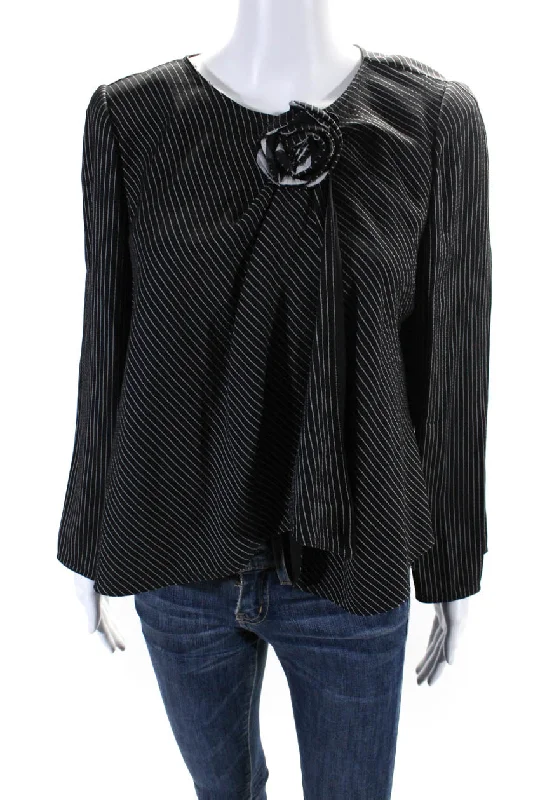 Women's pea coats with brass buttons for a nautical - inspired styleArmani Collezioni Womens Single Button Pinstriped Flower Jacket Black Wool 10