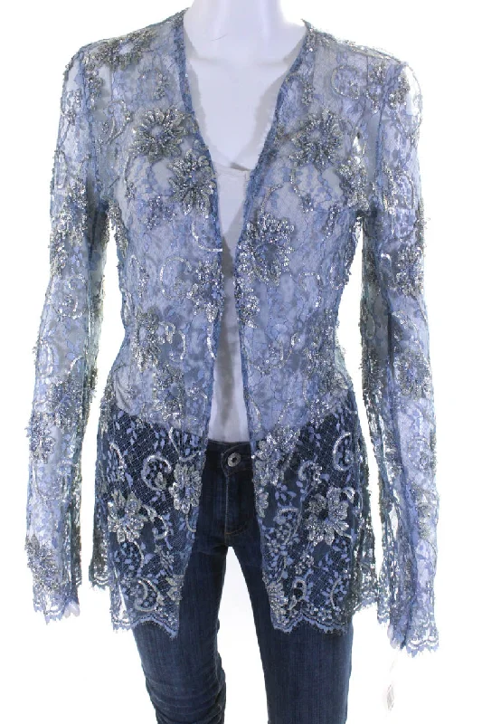 Women's long - sleeve wool coats in a houndstooth pattern for a classic charmBadgley Mischka Women's Open Front Sequin Lace Jacket Blue Women's long - sleeve wool coats in a houndstooth pattern for a classic charmBadgley Mischka Women's Open Front Sequin Lace Jacket Blue