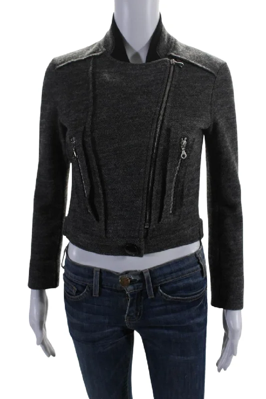 Hooded women's puffer coats in neon colors for high - visibility sportsChloe Womens Wool Blend 2 Pocket Round Neck Zip Up Cropped Jacket Black