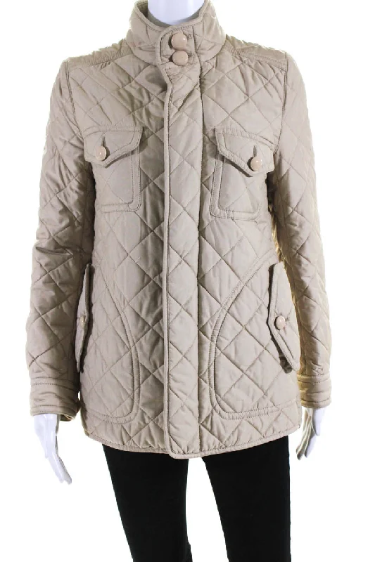 Mid - length women's down coats in a slim fit for a modern and sleek appearanceCoach Womens Striped Quilted Button Zip Collar Long Sleeve Jacket Brown Mid - length women's down coats in a slim fit for a modern and sleek appearanceCoach Womens Striped Quilted Button Zip Collar Long Sleeve Jacket Brown