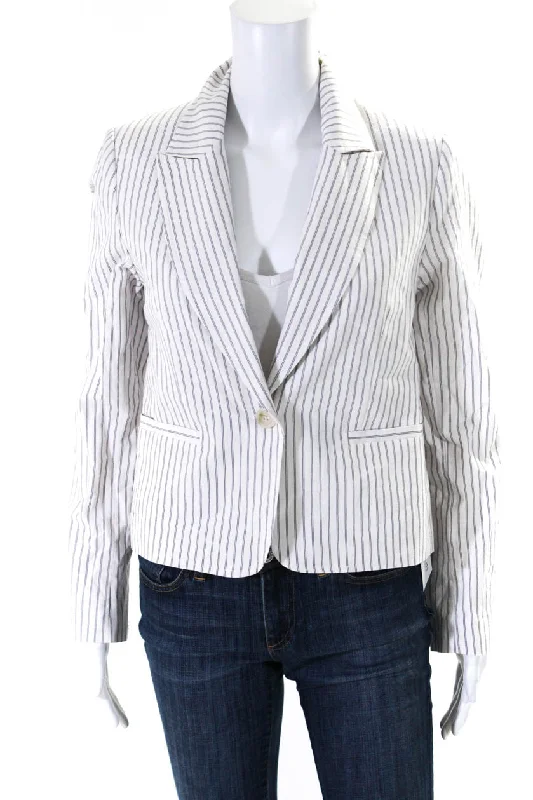 Women's faux fur coats in bright colors for a bold fashion statementDrew Womens Striped Single Button Cropped Jacket White Black Cotton Women's faux fur coats in bright colors for a bold fashion statementDrew Womens Striped Single Button Cropped Jacket White Black Cotton