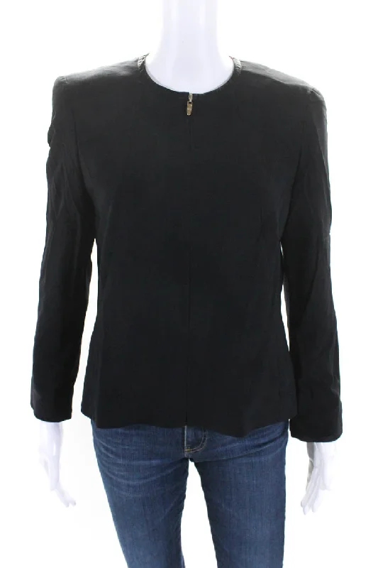 Oversized women's wool coats in a monochromatic look for a trendy outfitEscada Womens Satin Trim Full Zip Crew Neck Jacket Black Wool Oversized women's wool coats in a monochromatic look for a trendy outfitEscada Womens Satin Trim Full Zip Crew Neck Jacket Black Wool