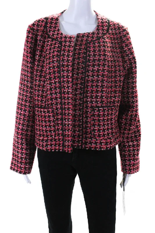 Plus size women's wool blend coats for a warm and stylish winterEstelle & Finn Womens Boucle Tweed Open Front Jacket Red Black Pink