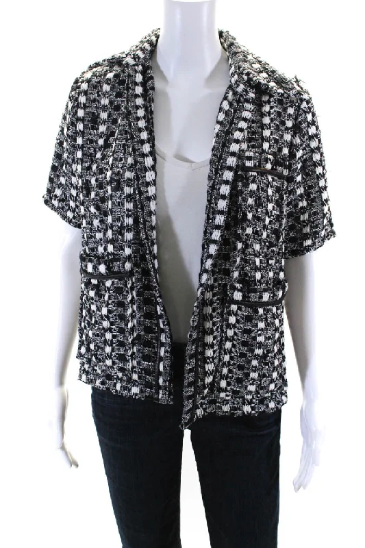 Shearling - lined women's leather coats for ultimate warmth and luxuryFrederick Anderson Women Open Front Tweed Short Sleeve Jacket Black White Shearling - lined women's leather coats for ultimate warmth and luxuryFrederick Anderson Women Open Front Tweed Short Sleeve Jacket Black White
