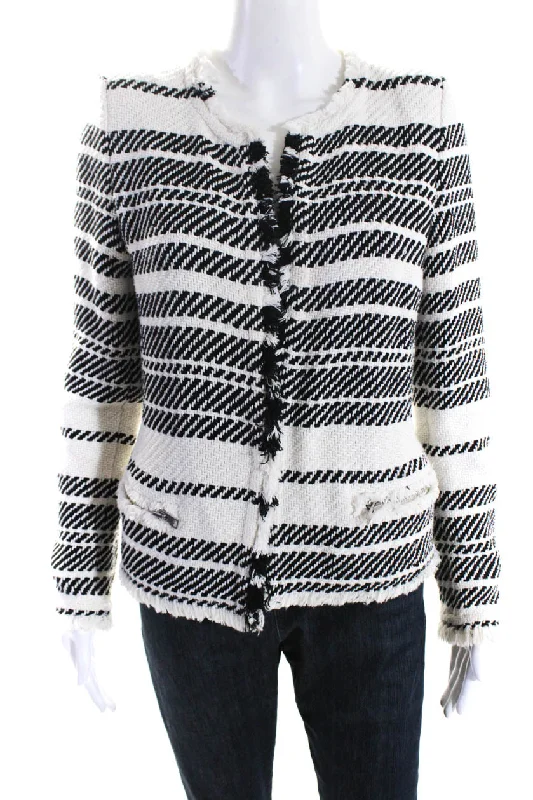 Petite women's wool blend coats with a tailored fit for a flattering silhouetteIRO Womens Woven Zlata Open Front Jacket White Black Cotton Petite women's wool blend coats with a tailored fit for a flattering silhouetteIRO Womens Woven Zlata Open Front Jacket White Black Cotton