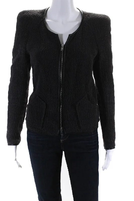 Petite women's wool blend coats with a tailored fit for a flattering silhouetteIsabel Marant Women's Linen Blend Zip Front Knit Jacket Gray