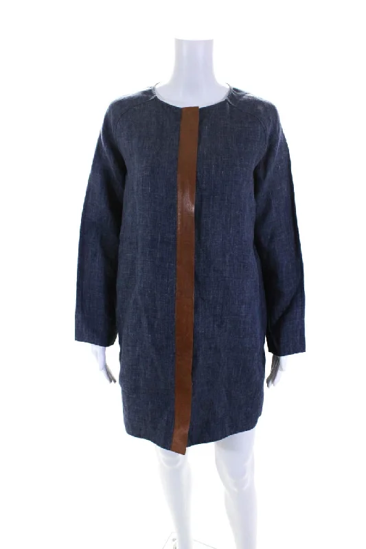 Women's pea coats with brass buttons for a nautical - inspired styleLafayette 148 New York Womens Linen Full Zipper Coat Galaxy Blue Women's pea coats with brass buttons for a nautical - inspired styleLafayette 148 New York Womens Linen Full Zipper Coat Galaxy Blue