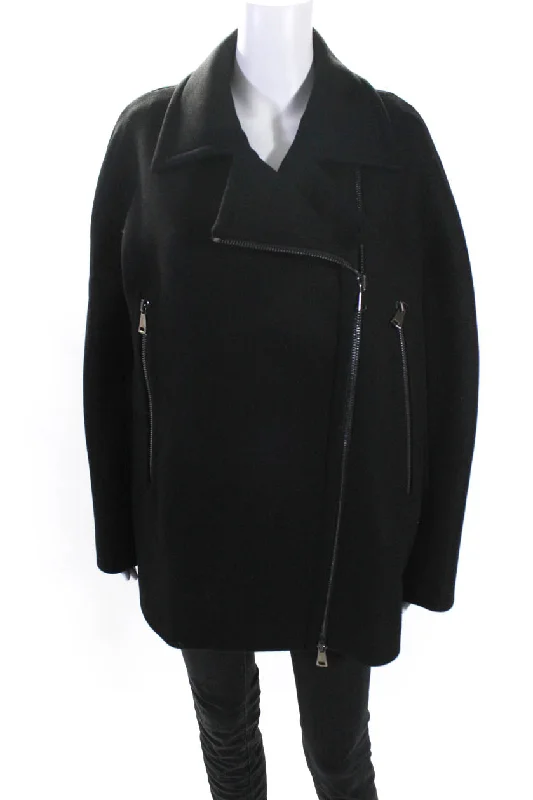 Women's knee - length wool blend coats with a fur collar for added warmthMantu Womens Compact Wool Asymmetrical Full Zip Coat Black Women's knee - length wool blend coats with a fur collar for added warmthMantu Womens Compact Wool Asymmetrical Full Zip Coat Black