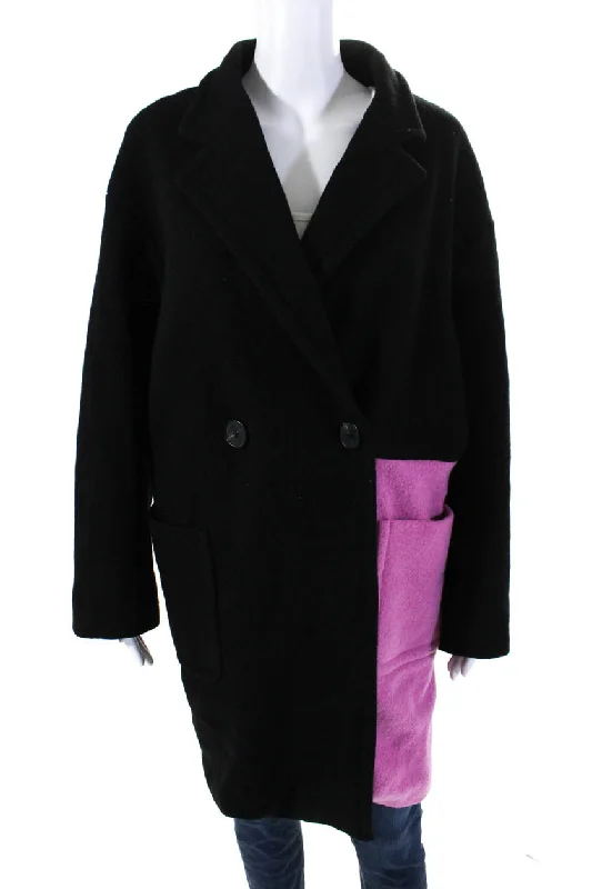 Embroidered women's cotton coats in a bohemian pattern for a unique designPeter Som Womens Colorblock Collared V-Neck Button Up Longline Coat Black Embroidered women's cotton coats in a bohemian pattern for a unique designPeter Som Womens Colorblock Collared V-Neck Button Up Longline Coat Black