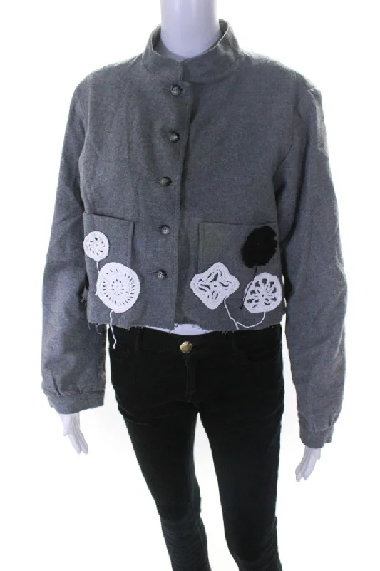 Embroidered women's cotton coats in a bohemian pattern for a unique designPhos Phoro Womens Cropped Jacket Grey Marle Embroidered women's cotton coats in a bohemian pattern for a unique designPhos Phoro Womens Cropped Jacket Grey Marle
