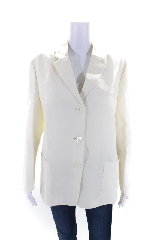 Mid - length women's down coats in a slim fit for a modern and sleek appearancePrada Womens Long Sleeves Button Down Suit Jacket Ivory White Wool Mid - length women's down coats in a slim fit for a modern and sleek appearancePrada Womens Long Sleeves Button Down Suit Jacket Ivory White Wool