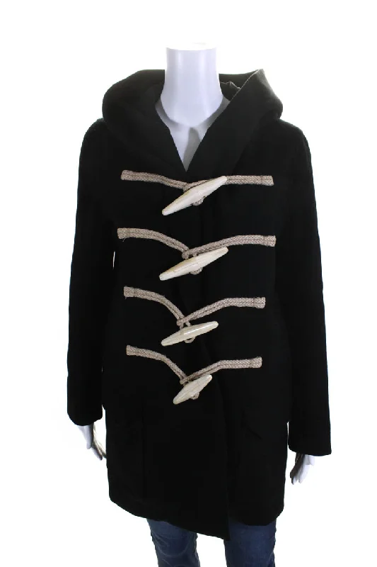 Plus size women's wool blend coats for a warm and stylish winterRick Owens Womens Hooded Toggle Closure Coat Black Wool Blend
