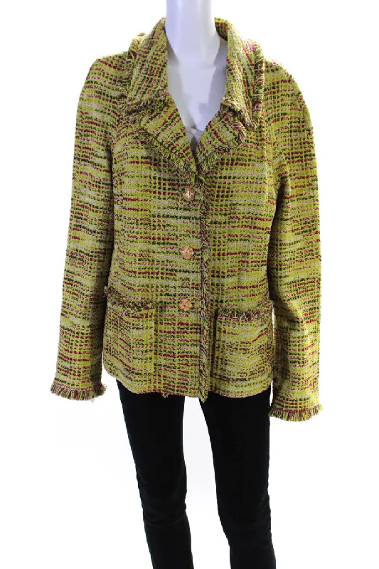 Mid - length women's down coats in a slim fit for a modern and sleek appearanceSt. John Womens Wool Tweed Fringe Trim Button Down Jacket Multicolor Mid - length women's down coats in a slim fit for a modern and sleek appearanceSt. John Womens Wool Tweed Fringe Trim Button Down Jacket Multicolor