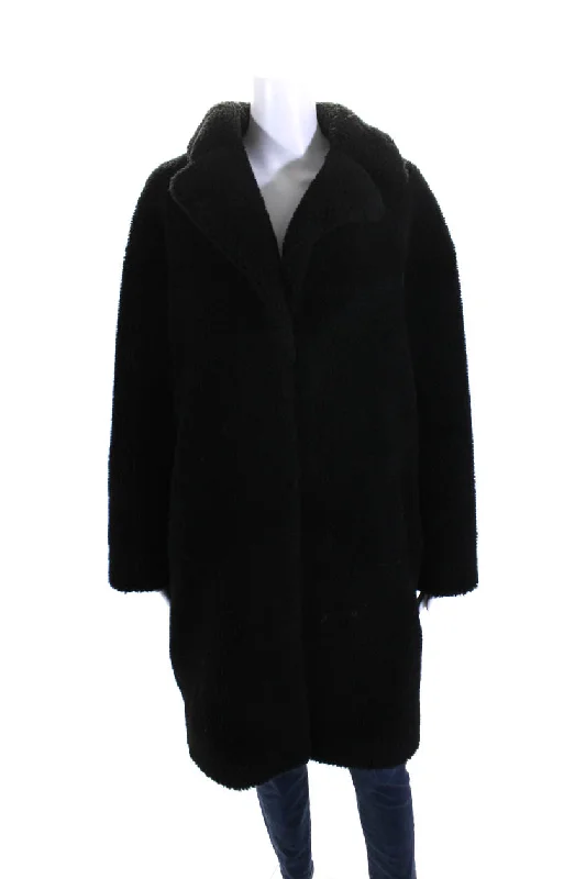 Plus size women's wool blend coats for a warm and stylish winterStand Studio Womens Black Fuzzy Cowl Neck Long Sleeve Coat