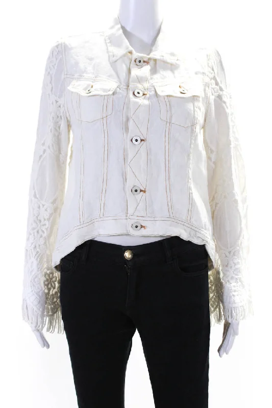 Oversized women's wool coats in a monochromatic look for a trendy outfitSunday Tropez Womens Elvis Mesh Embroidered Sleeve Linen Jacket White Oversized women's wool coats in a monochromatic look for a trendy outfitSunday Tropez Womens Elvis Mesh Embroidered Sleeve Linen Jacket White