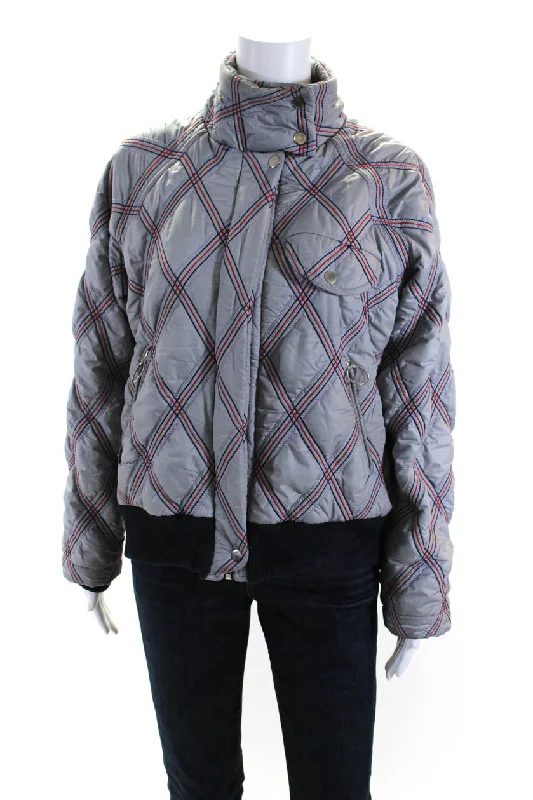 Women's faux fur coats in bright colors for a bold fashion statementTanya Taylor Womens Gray Quilted Mock Neck Full Zip Long Sleeve Jacket