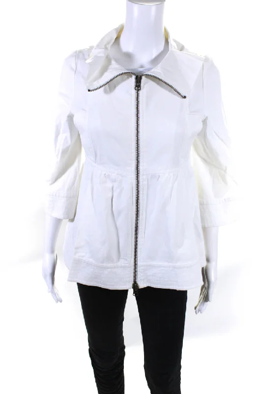 Belted women's cashmere coats in soft pastels for a luxurious feelValentino Womens Front Zip 3/4 Sleeve Collared Jacket White Cotton Belted women's cashmere coats in soft pastels for a luxurious feelValentino Womens Front Zip 3/4 Sleeve Collared Jacket White Cotton