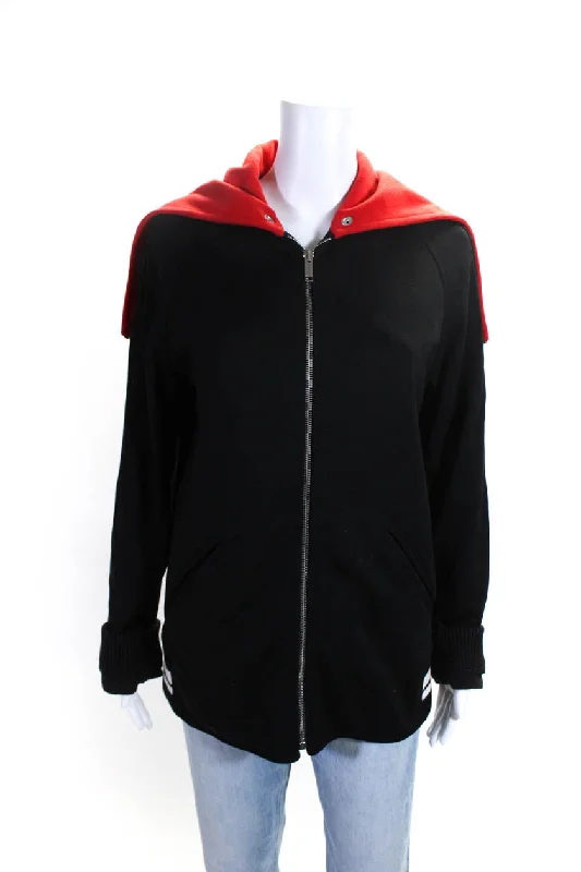 Women's cropped leather coats with silver studs for an edgy lookValentino Womens Full Zipper Jacket Black Red Cotton Blend Women's cropped leather coats with silver studs for an edgy lookValentino Womens Full Zipper Jacket Black Red Cotton Blend