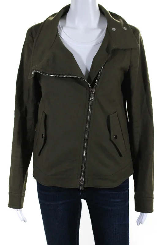 Women's pea coats with brass buttons for a nautical - inspired styleVeronica Beard Womens Unlined Sateen Asymmetrical Zip Coat Olive Green Women's pea coats with brass buttons for a nautical - inspired styleVeronica Beard Womens Unlined Sateen Asymmetrical Zip Coat Olive Green