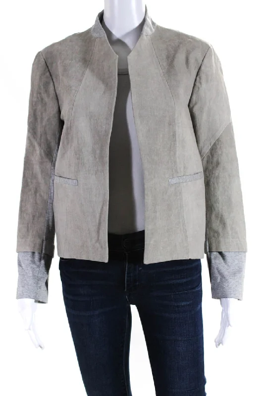 Water - resistant women's trench coats with adjustable cuffs for rainy daysVPL Womens Linen Cropped Open Front Jacket Gray Water - resistant women's trench coats with adjustable cuffs for rainy daysVPL Womens Linen Cropped Open Front Jacket Gray