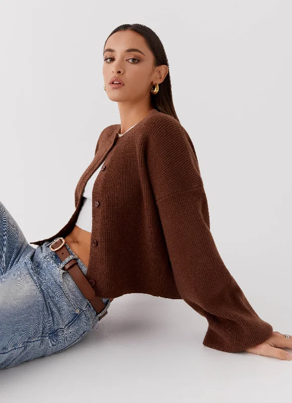 long length women cardigan with side slitsDaphne Knit Cardigan - Chocolate
