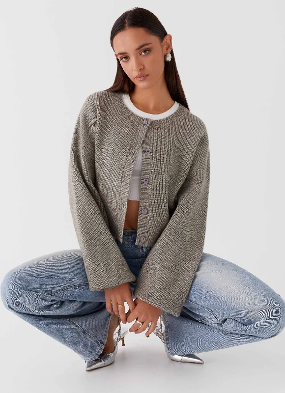 floral print women cardigan for a feminine touchDaphne Knit Cardigan - Light Grey