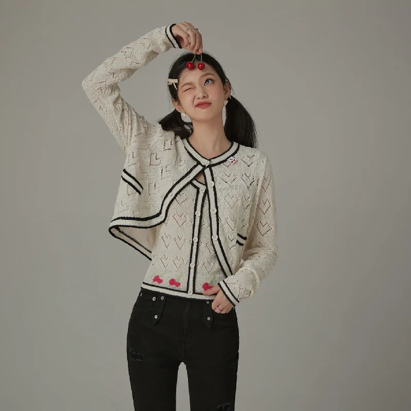 organic cotton women cardigan for an eco - friendly choiceDotted Hearts Long Sleeve Knit Cardigan
