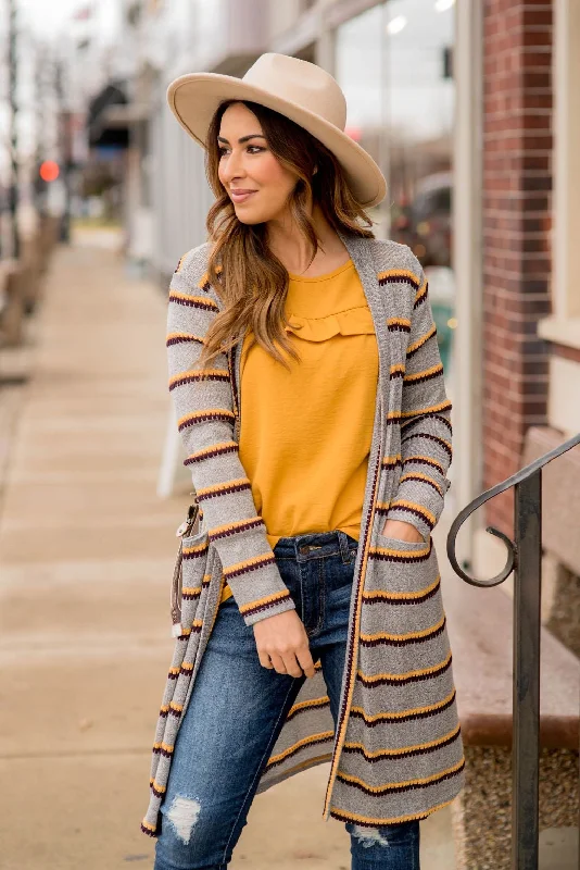 color block women cardigan with bold huesDouble Stitched Tunic Cardigan