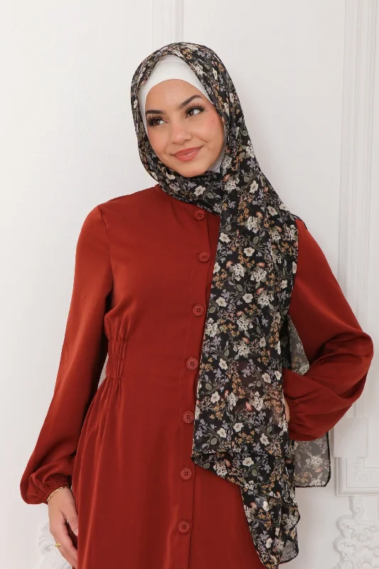 cropped women cardigan to pair with high - waisted jeansFloral Chiffon Scarf- Black
