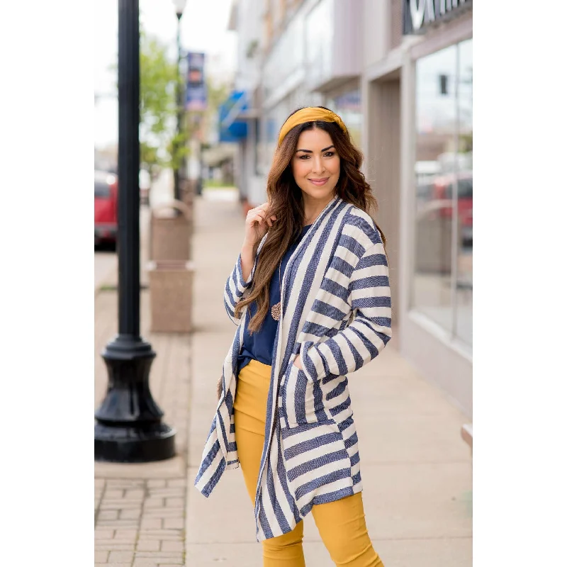 sequin embellished women cardigan for special occasionsStriped Terry Tunic Cardigan
