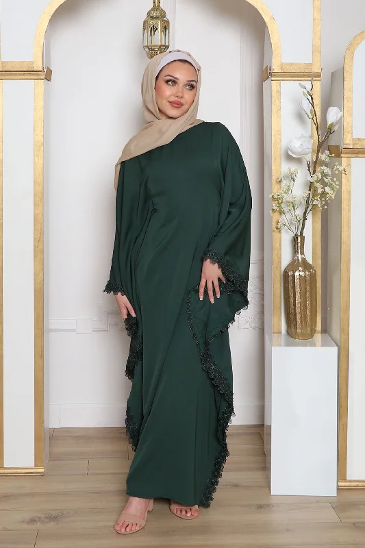 open front women cardigan for easy stylingZayna Lace Abaya- Dark Green